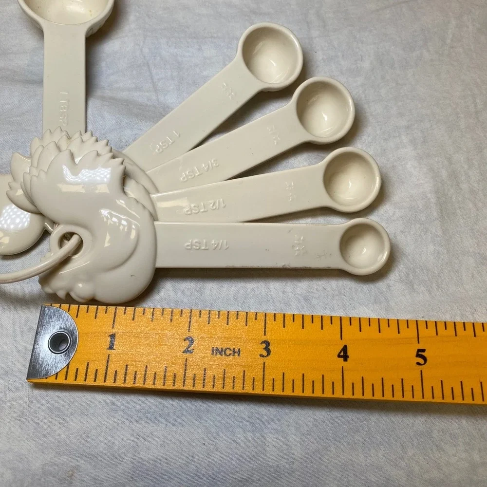 Paula Deen Rooster Chicken 5Pc Measuring Spoon Set Ivory Cream Farmhouse Kitchen